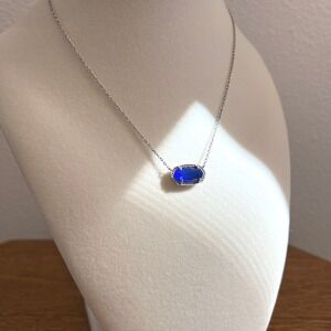 Kendra Scott Elisa Pendant Necklace Silver Cobalt Blue Cats Eye Dust Bag EUC